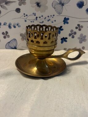 Vintage Brass Chamberstick Finger Candle Holder Colonial Style Decor